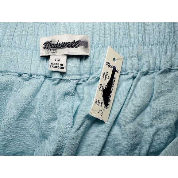 MADEWELL Pull-On Straight Crop Pants Linen Blend Blue Heron Women's 14 NWT - Picture 6 of 12